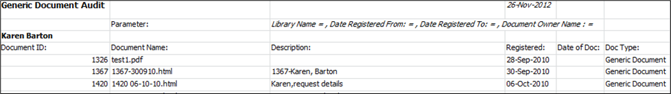 Audit Documents Generic XLS