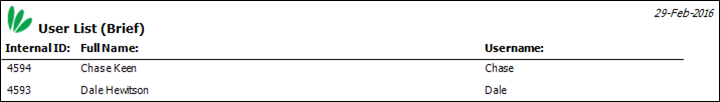 Brief User Listing