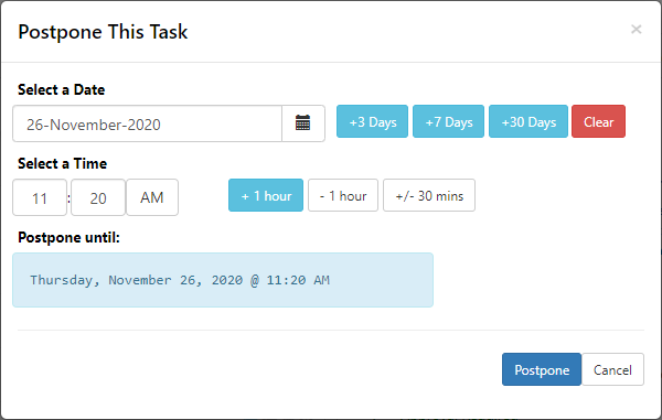 Postpone Tasks - Online Help