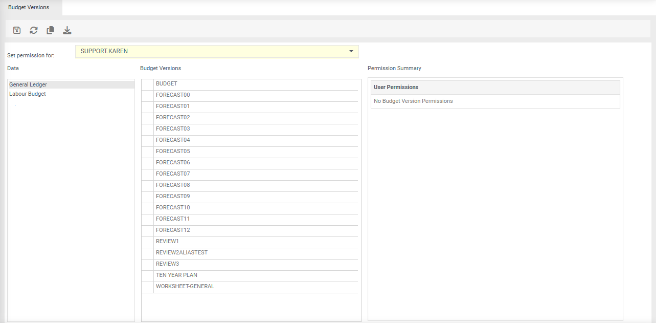 budget versions screen overview