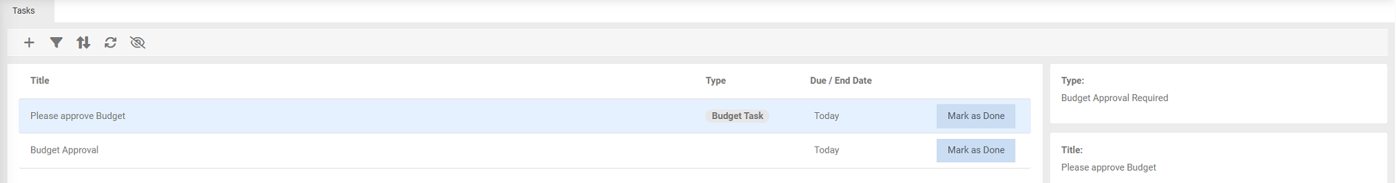 tasks tab