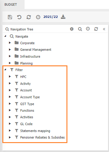 budget entry filters